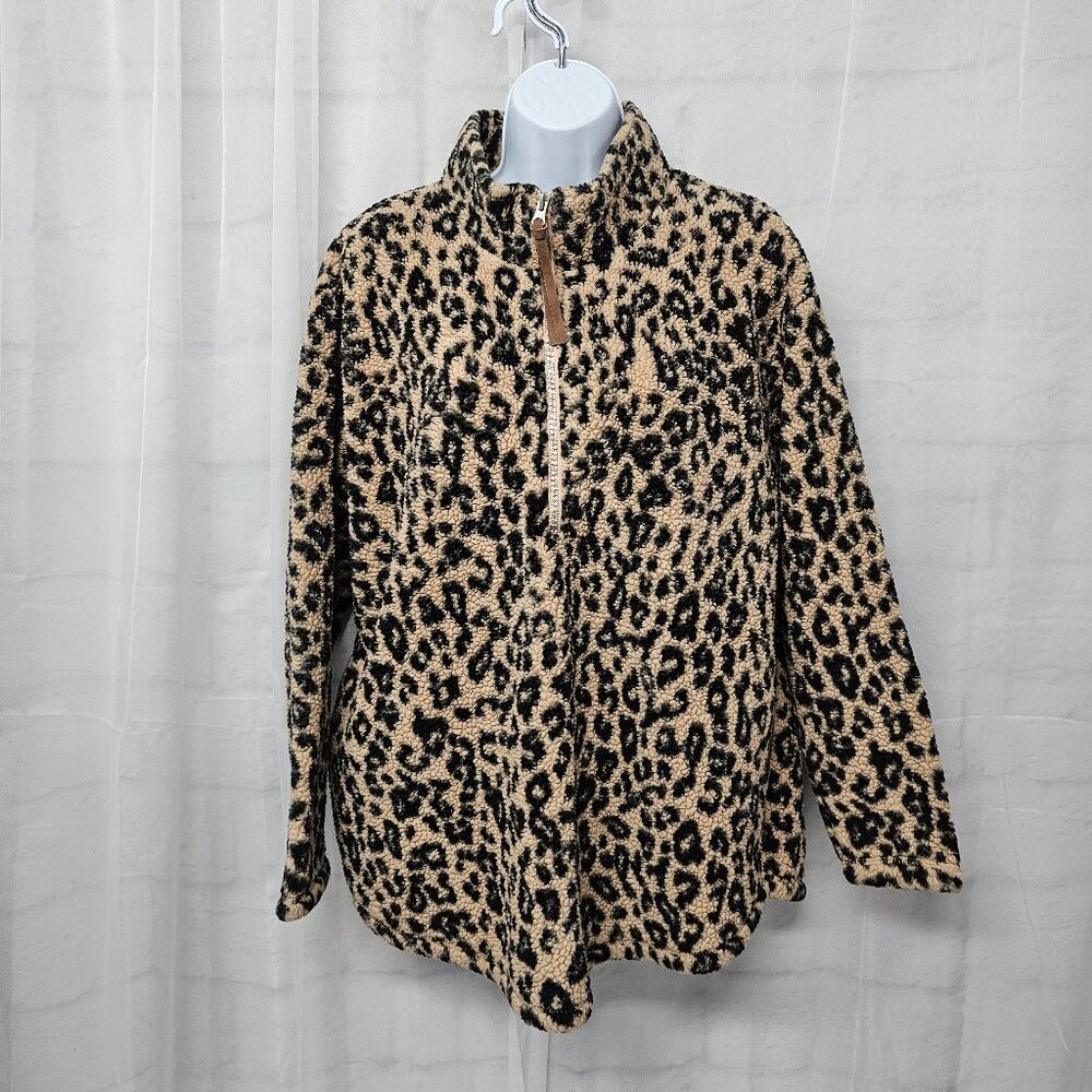 Maurices Brown Leopard Sherpa Jacket Pullover Casual Cabin Outdoor L